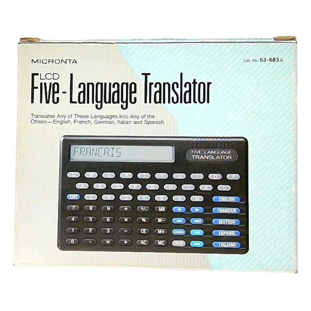 MICRONTA LCD FIVE-LANGUAGE TRANSLATOR 63-683A HANDHELD ELECTRONIC VINTAGE GOOD